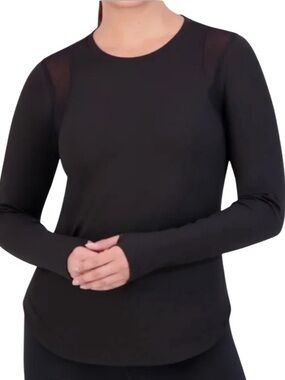 SAGE Collective Long Sleeve Tee with Mesh Inserts & Thumbholes Black Size Large